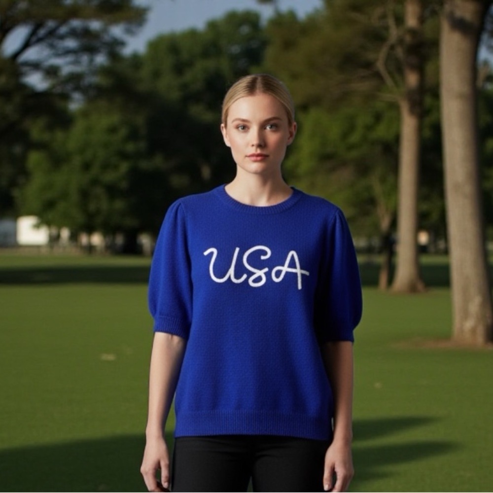 Bright Blue “USA” Knit Sweater 🇺🇸Women’s XL Patriotic Pullover🇺🇸